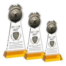 Police Badge Full Color Amber on Hartford Base Unique Crystal Award - Full Color Imprint