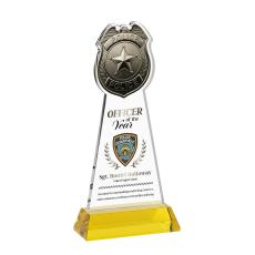 Police Badge Full Color Gold on Hartford Base Unique Crystal Award - Full Color Imprint