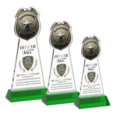 Police Badge Full Color Green on Hartford Base Unique Crystal Award - Full Color Imprint