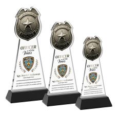 Police Badge Full Color Black on Hartford Base Unique Crystal Award - Full Color Imprint