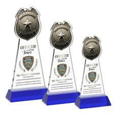 Police Badge Full Color Blue on Hartford Base Unique Crystal Award - Full Color Imprint