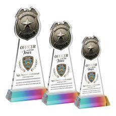 Police Badge Full Color Prismatic on Hartford Base Unique Crystal Award - Full Color Imprint