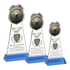 Police Badge Full Color Sky Blue on Hartford Base Unique Crystal Award - Full Color Imprint