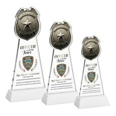 Police Badge Full Color White on Hartford Base Unique Crystal Award - Full Color Imprint