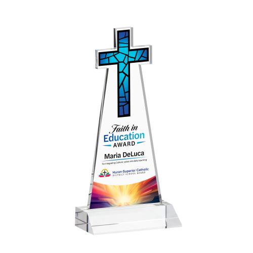 Awards and Trophies - Crystal Awards - Cross Full Color Clear Unique Crystal Award