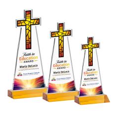 Cross Full Color Amber Unique Crystal Award - Full Color Imprint