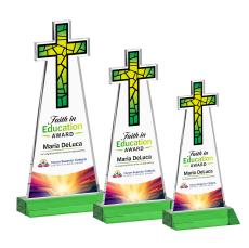 Cross Full Color Green Unique Crystal Award - Full Color Imprint