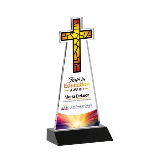 Awards and Trophies - Crystal Awards - Cross Full Color Black Unique Crystal Award