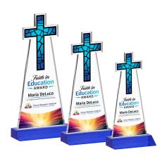 Cross Full Color Blue Unique Crystal Award - Full Color Imprint
