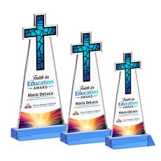 Cross Full Color Sky Blue Unique Crystal Award - Full Color Imprint