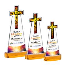 Cross Full Color Amber on Alberton Base Unique Crystal Award - Full Color Imprint