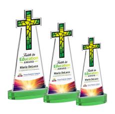 Cross Full Color Green on Alberton Base Unique Crystal Award - Full Color Imprint