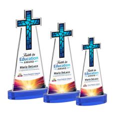 Cross Full Color Blue on Alberton Base Unique Crystal Award - Full Color Imprint