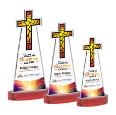 Cross Full Color Red on Alberton Base Unique Crystal Award - Full Color Imprint