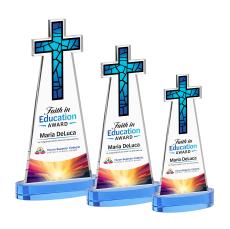 Cross Full Color Sky Blue on Alberton Base Unique Crystal Award - Full Color Imprint
