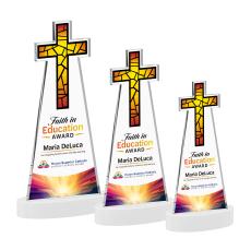 Cross Full Color White on Alberton Base Unique Crystal Award - Full Color Imprint