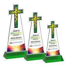 Cross Full Color Green on Hartford Base Unique Crystal Award - Full Color Imprint