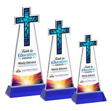 Cross Full Color Blue on Hartford Base Unique Crystal Award - Full Color Imprint