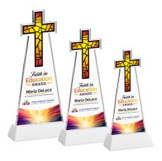 Cross Full Color White on Hartford Base Unique Crystal Award - Full Color Imprint