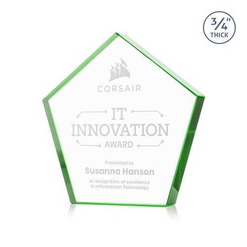 Awards and Trophies - Crystal Awards - Belmar Pentagon Emerald Polygon Crystal Award