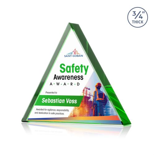 Awards and Trophies - Crystal Awards - Adler Triangle Full Color Emerald Pyramid Crystal Award