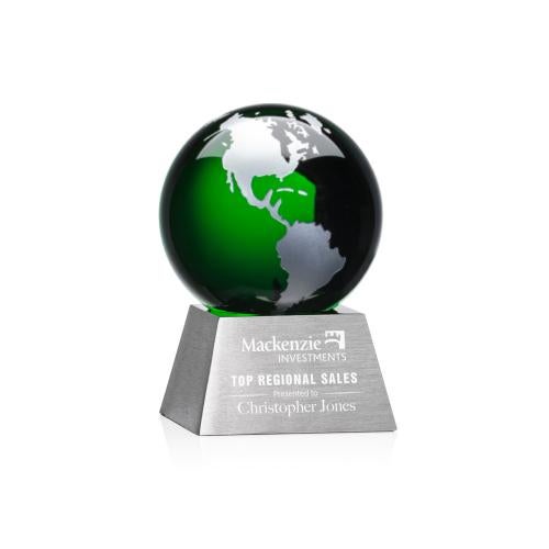 Awards and Trophies - Crystal Awards - Ryegate Green/Silver Globe Crystal Award