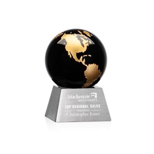 Awards and Trophies - Crystal Awards - Ryegate Black/Gold Globe Crystal Award