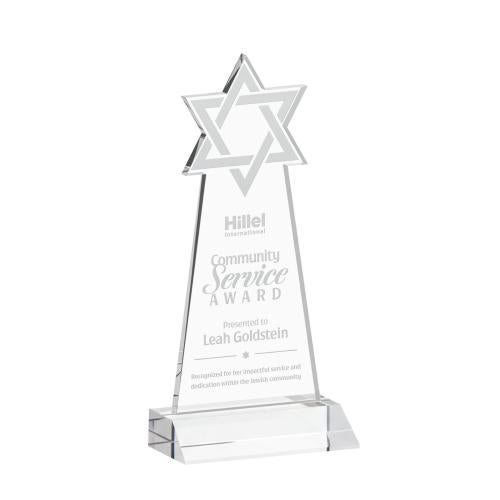 Awards and Trophies - Crystal Awards - Star of David Clear Unique Crystal Award
