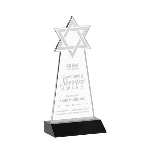 Awards and Trophies - Crystal Awards - Star of David Black Unique Crystal Award