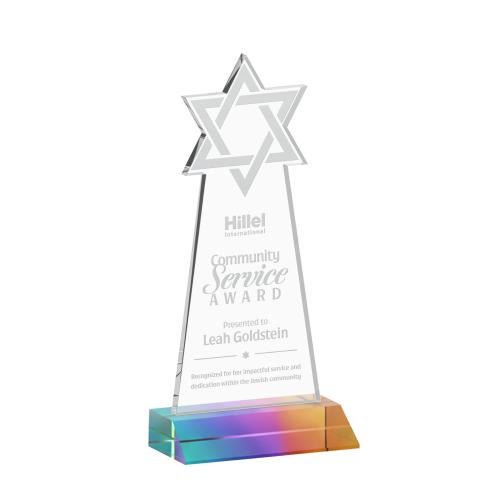 Awards and Trophies - Crystal Awards - Star of David Prismatic Unique Crystal Award