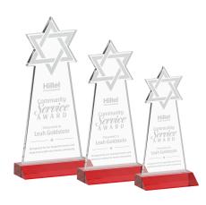 Star of David Red Unique Crystal Award - Crystal Awards