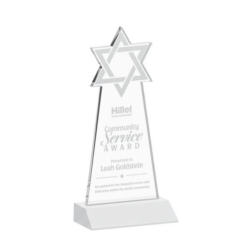 Awards and Trophies - Crystal Awards - Star of David White Unique Crystal Award