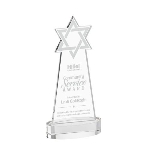 Awards and Trophies - Crystal Awards - Star of David Clear on Alberton Base Unique Crystal Award