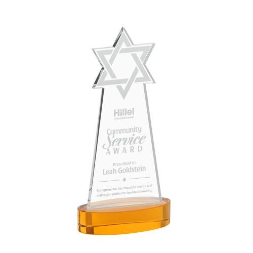 Awards and Trophies - Crystal Awards - Star of David Amber on Alberton Base Unique Crystal Award