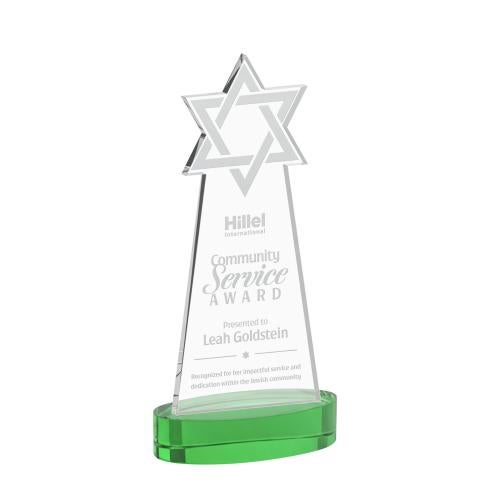 Awards and Trophies - Crystal Awards - Star of David Green on Alberton Base Unique Crystal Award
