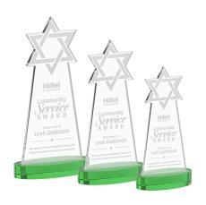 Star of David Green on Alberton Base Unique Crystal Award - Colored Crystal Awards