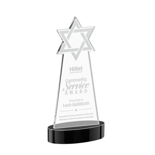 Awards and Trophies - Crystal Awards - Star of David Black on Alberton Base Unique Crystal Award