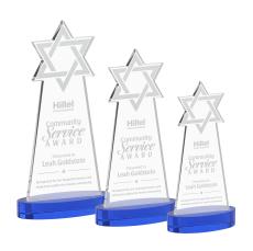 Star of David Blue on Alberton Base Unique Crystal Award - Colored Crystal Awards