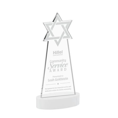 Awards and Trophies - Crystal Awards - Star of David White on Alberton Base Unique Crystal Award