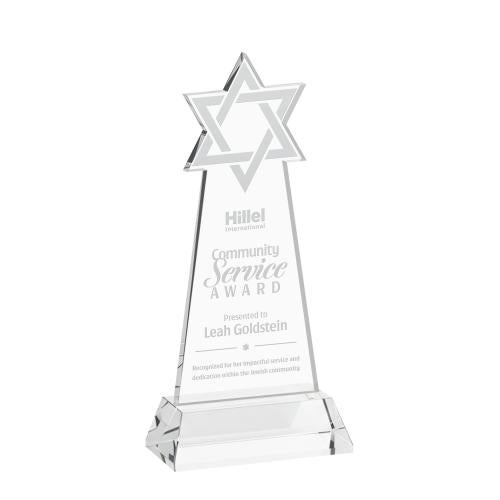 Awards and Trophies - Crystal Awards - Star of David Clear on Hartford Base Unique Crystal Award