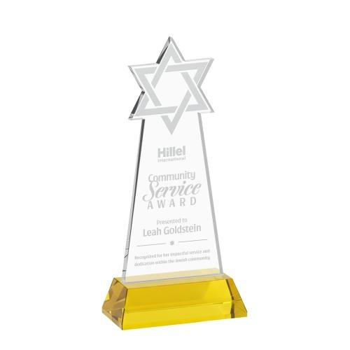 Awards and Trophies - Crystal Awards - Star of David Gold on Hartford Base Unique Crystal Award