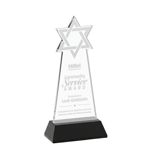 Awards and Trophies - Crystal Awards - Star of David Black on Hartford Base Unique Crystal Award