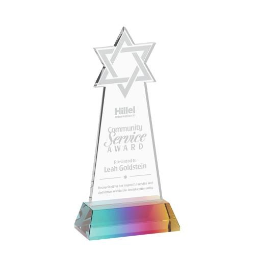 Awards and Trophies - Crystal Awards - Star of David Prismatic on Hartford Base Unique Crystal Award