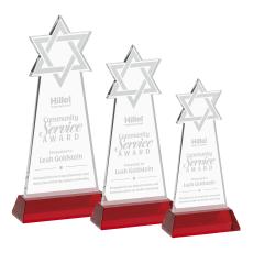 Star of David Red on Hartford Base Unique Crystal Award - Crystal Awards