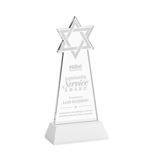 Awards and Trophies - Crystal Awards - Star of David White on Hartford Base Unique Crystal Award