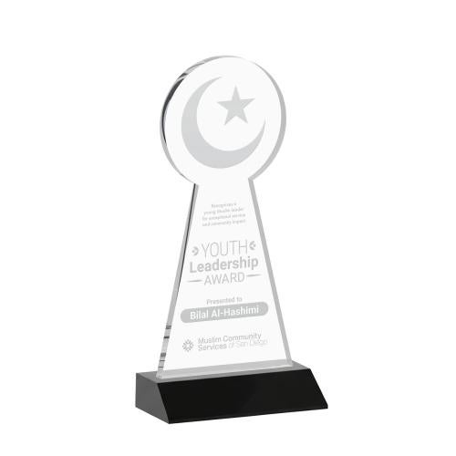 Awards and Trophies - Crystal Awards - Crescent & Star Black Unique Crystal Award