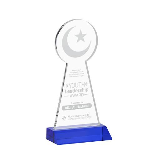 Awards and Trophies - Crystal Awards - Crescent & Star Blue Unique Crystal Award