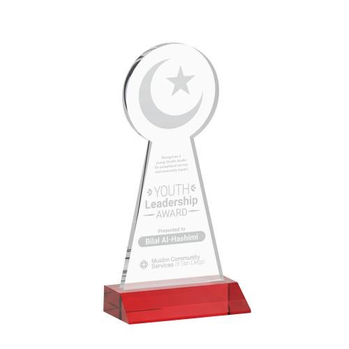Awards and Trophies - Crystal Awards - Crescent & Star Red Unique Crystal Award