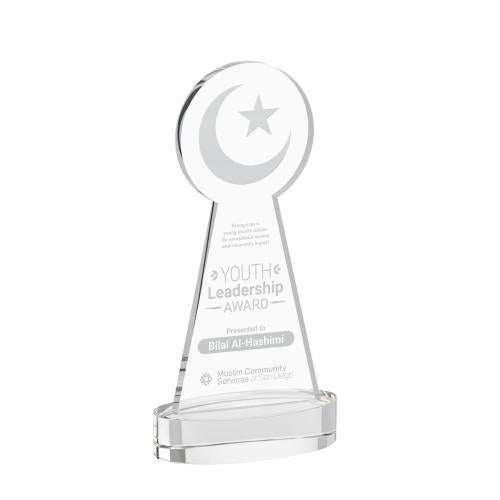 Awards and Trophies - Crystal Awards - Crescent & Star Clear on Alberton Base Unique Crystal Award