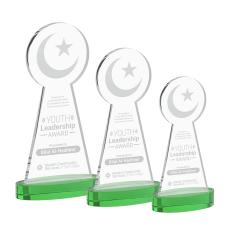 Crescent & Star Green on Alberton Base Unique Crystal Award - Colored Crystal Awards